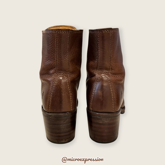 $415 Frye Sabrina 6G Cognac Brown Leather Laced Combat Chunky Heeled Ankle Boots - Picture 12 of 15